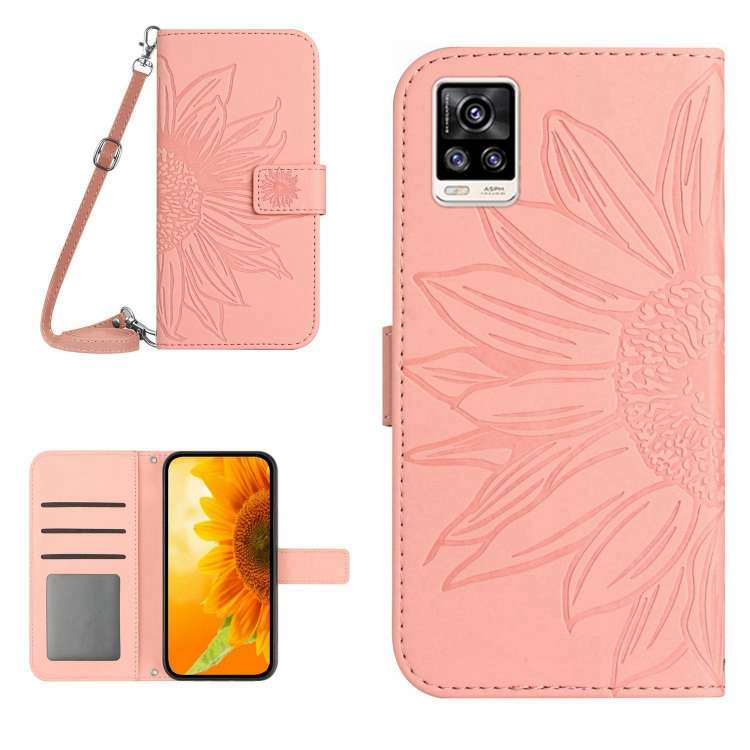 Skin Feel Custodia per cellulare in pelle con motivo a fiori di sole con cordino, For vivo S10/S10 Pro, For vivo S7 5G/V20 Pro/S7t 5G