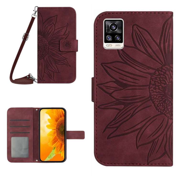 Skin Feel Custodia per cellulare in pelle con motivo a fiori di sole con cordino, For vivo S10/S10 Pro, For vivo S7 5G/V20 Pro/S7t 5G