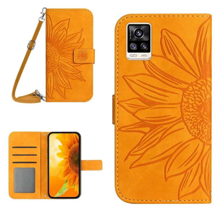 Skin Feel Custodia per cellulare in pelle con motivo a fiori di sole con cordino, For vivo S10/S10 Pro, For vivo S7 5G/V20 Pro/S7t 5G
