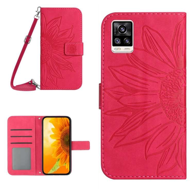 Skin Feel Custodia per cellulare in pelle con motivo a fiori di sole con cordino, For vivo S10/S10 Pro, For vivo S7 5G/V20 Pro/S7t 5G