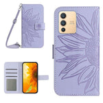 Skin Feel Custodia per cellulare in pelle con motivo a fiori di sole con cordino, For vivo V23 5G, For vivo Y20 2020/Y20s/Y20i/iQOO U1X/Y11S/Y12S/Y30/Y30S
