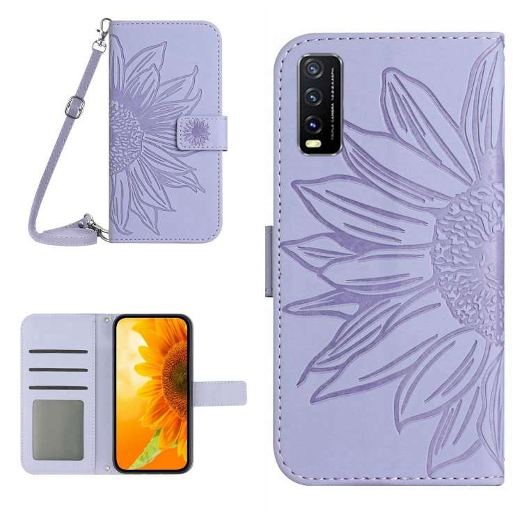 Skin Feel Custodia per cellulare in pelle con motivo a fiori di sole con cordino, For vivo V23 5G, For vivo Y20 2020/Y20s/Y20i/iQOO U1X/Y11S/Y12S/Y30/Y30S
