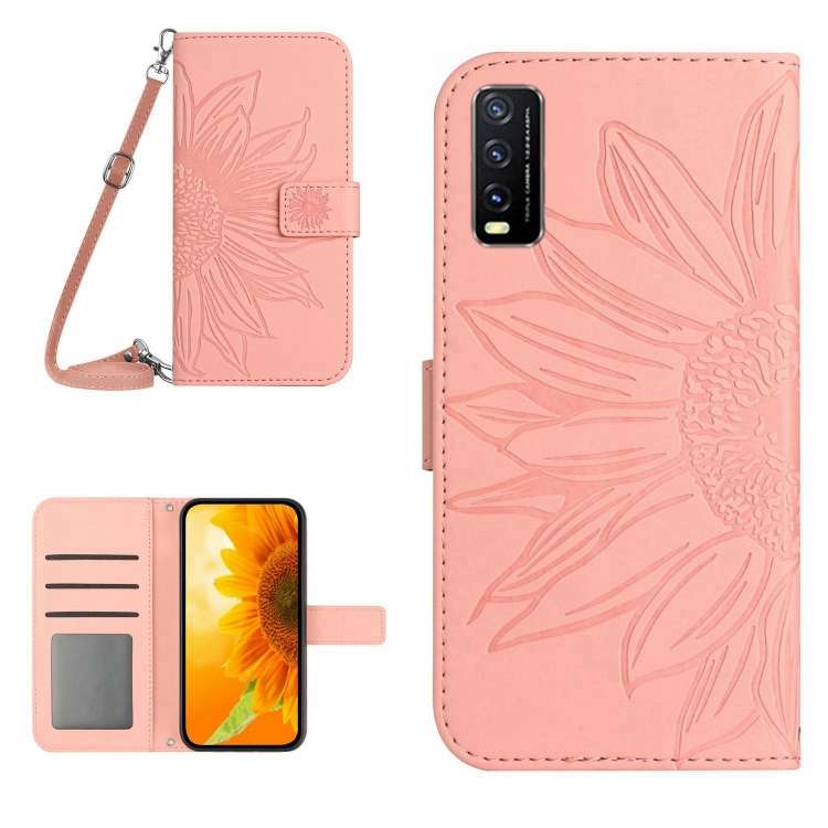 Skin Feel Custodia per cellulare in pelle con motivo a fiori di sole con cordino, For vivo V23 5G, For vivo Y20 2020/Y20s/Y20i/iQOO U1X/Y11S/Y12S/Y30/Y30S