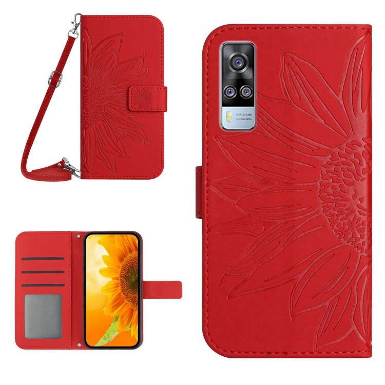 Skin Feel Custodia per cellulare in pelle con motivo a fiori di sole con cordino, For vivo Y51 2020 India Edition/Y31, For vivo Y70S/iQOO U1/Y51S