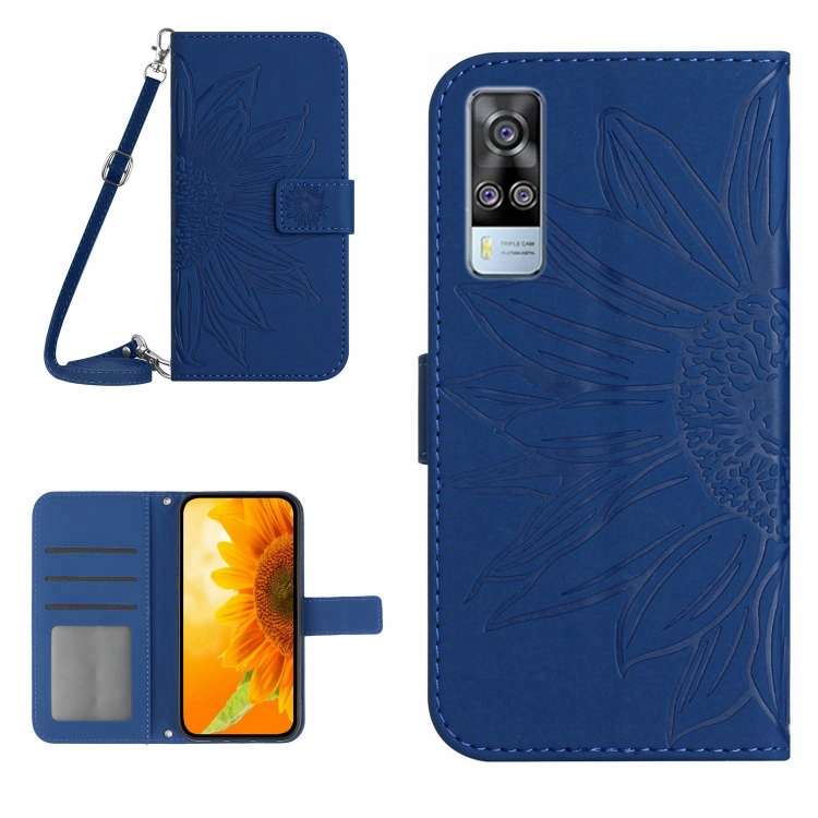 Skin Feel Custodia per cellulare in pelle con motivo a fiori di sole con cordino, For vivo Y51 2020 India Edition/Y31, For vivo Y70S/iQOO U1/Y51S