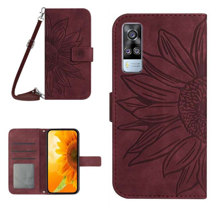 Skin Feel Custodia per cellulare in pelle con motivo a fiori di sole con cordino, For vivo Y51 2020 India Edition/Y31, For vivo Y70S/iQOO U1/Y51S