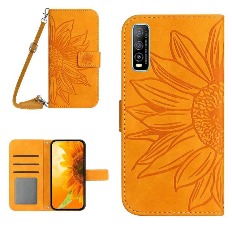Skin Feel Custodia per cellulare in pelle con motivo a fiori di sole con cordino, For vivo Y51 2020 India Edition/Y31, For vivo Y70S/iQOO U1/Y51S