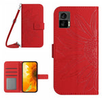 Skin Feel Custodia per cellulare in pelle con motivo a fiori di sole con cordino, For Motorola Moto Edge 30 Neo, For Motorola Moto Edge 30 Pro