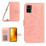 Skin Feel Custodia per cellulare in pelle con motivo a fiori di sole con cordino, For Motorola Moto Edge 30 Neo, For Motorola Moto Edge 30 Pro