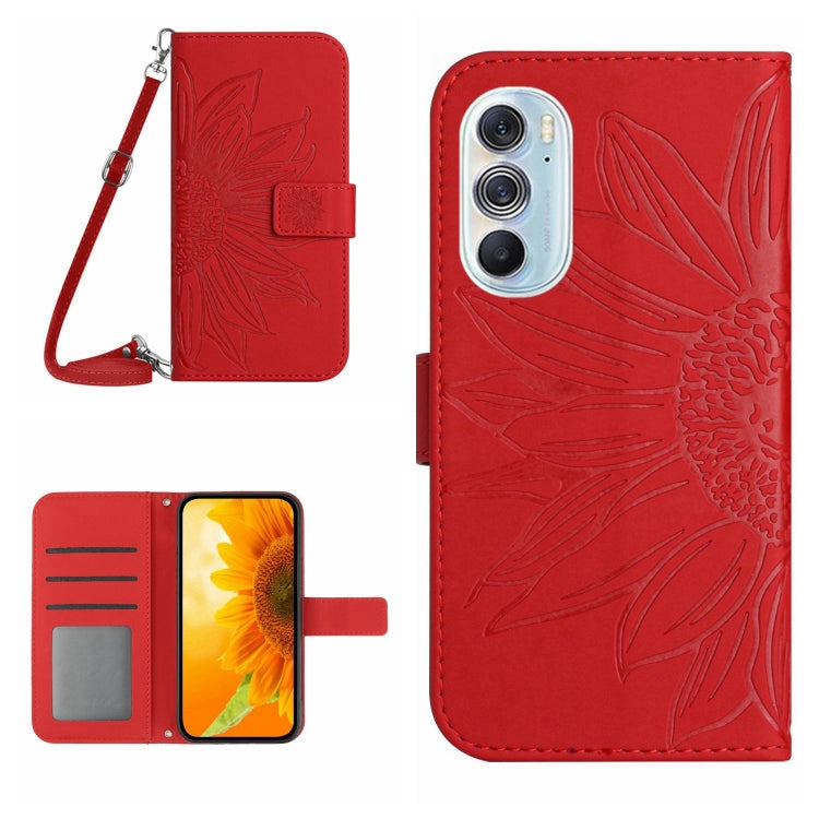 Skin Feel Custodia per cellulare in pelle con motivo a fiori di sole con cordino, For Motorola Moto Edge 30 Neo, For Motorola Moto Edge 30 Pro