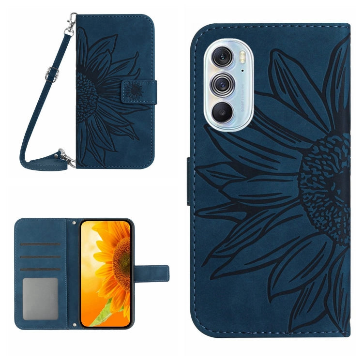 Skin Feel Custodia per cellulare in pelle con motivo a fiori di sole con cordino, For Motorola Moto Edge 30 Neo, For Motorola Moto Edge 30 Pro
