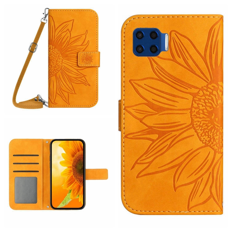 Skin Feel Custodia per cellulare in pelle con motivo a fiori di sole con cordino, For Motorola Moto G 5G Plus, For Motorola Moto G Play 2021