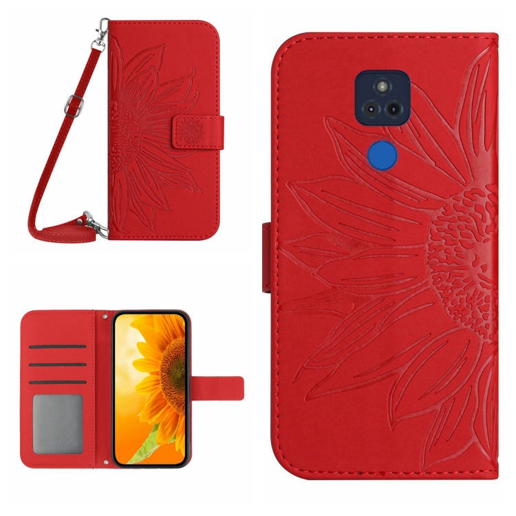 Skin Feel Custodia per cellulare in pelle con motivo a fiori di sole con cordino, For Motorola Moto G 5G Plus, For Motorola Moto G Play 2021