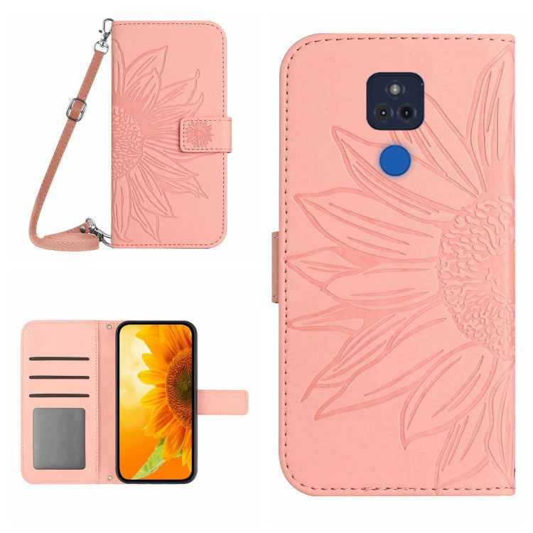 Skin Feel Custodia per cellulare in pelle con motivo a fiori di sole con cordino, For Motorola Moto G 5G Plus, For Motorola Moto G Play 2021