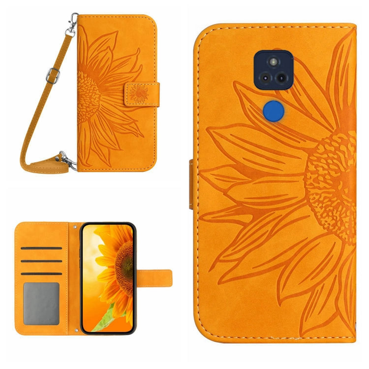 Skin Feel Custodia per cellulare in pelle con motivo a fiori di sole con cordino, For Motorola Moto G 5G Plus, For Motorola Moto G Play 2021