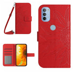 Skin Feel Custodia per cellulare in pelle con motivo a fiori di sole con cordino, For Motorola Moto G31/G41, For Motorola Moto G32