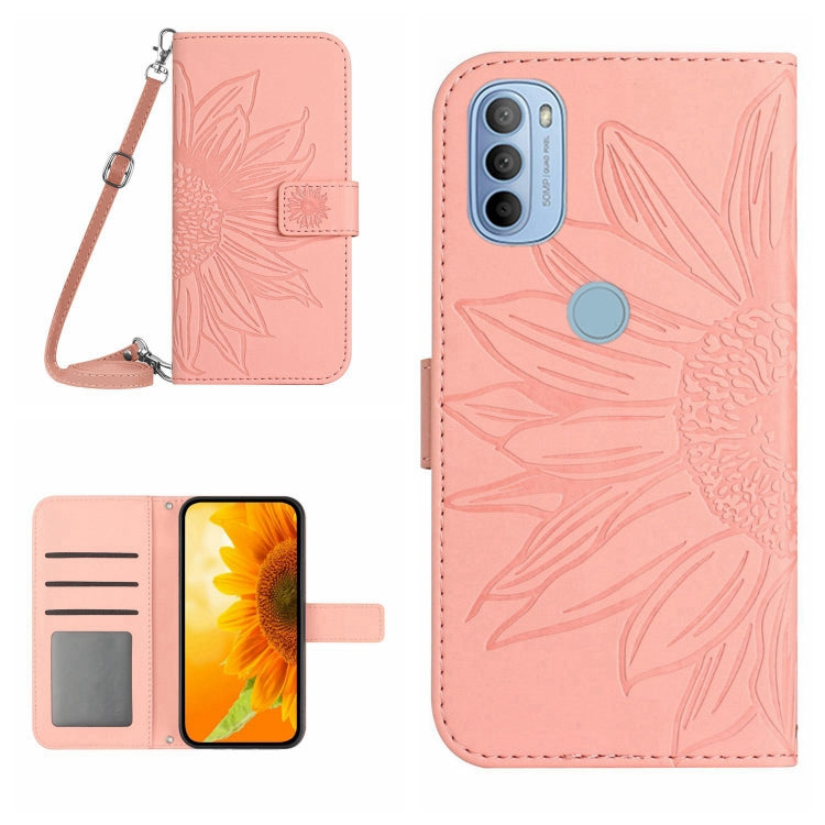 Skin Feel Custodia per cellulare in pelle con motivo a fiori di sole con cordino, For Motorola Moto G31/G41, For Motorola Moto G32
