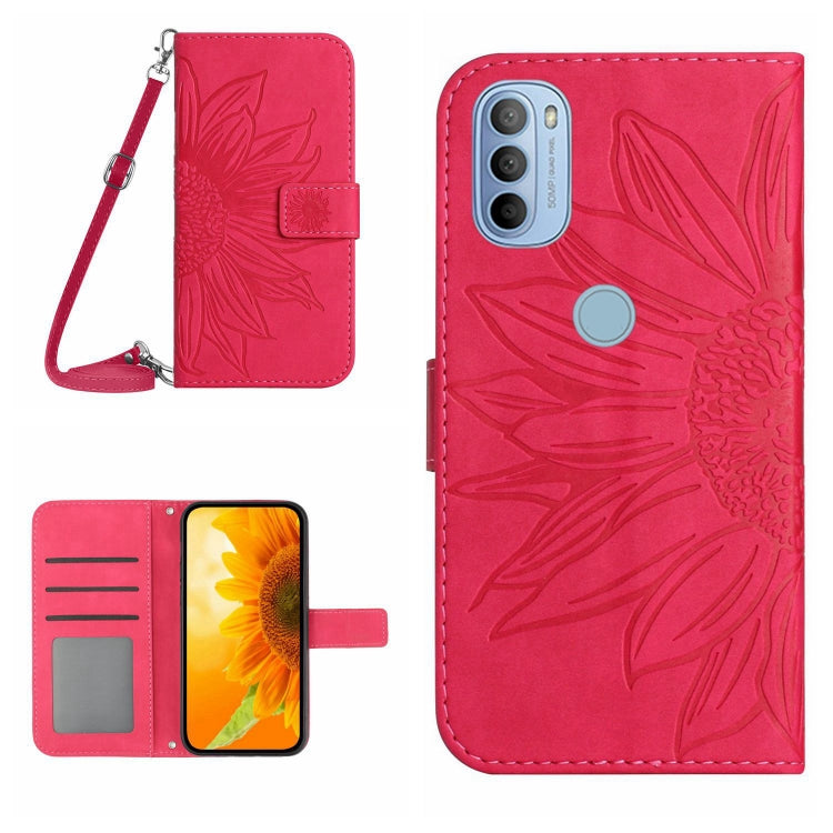 Skin Feel Custodia per cellulare in pelle con motivo a fiori di sole con cordino, For Motorola Moto G31/G41, For Motorola Moto G32