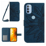 Skin Feel Custodia per cellulare in pelle con motivo a fiori di sole con cordino, For Motorola Moto G31/G41, For Motorola Moto G32