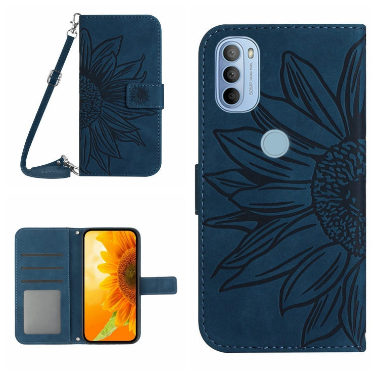 Skin Feel Custodia per cellulare in pelle con motivo a fiori di sole con cordino, For Motorola Moto G31/G41, For Motorola Moto G32