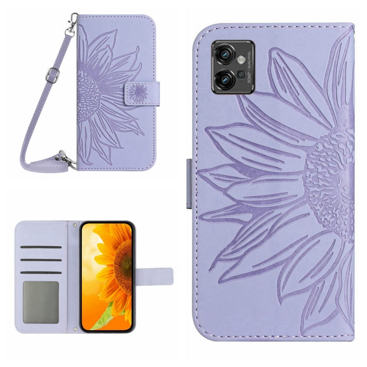 Skin Feel Custodia per cellulare in pelle con motivo a fiori di sole con cordino, For Motorola Moto G31/G41, For Motorola Moto G32