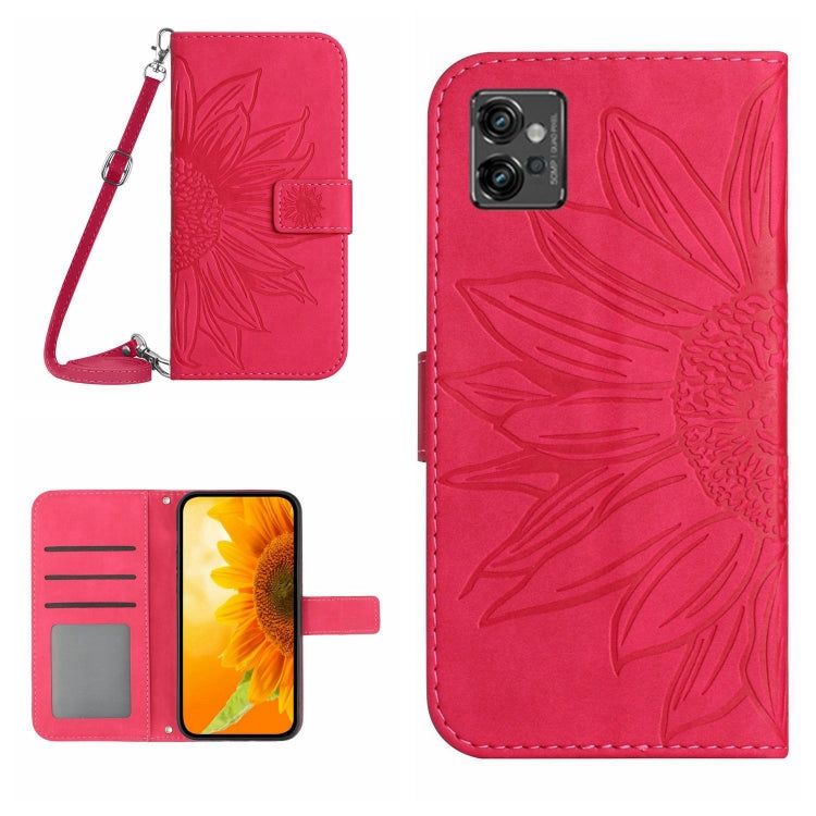 Skin Feel Custodia per cellulare in pelle con motivo a fiori di sole con cordino, For Motorola Moto G31/G41, For Motorola Moto G32