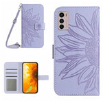 Skin Feel Custodia per cellulare in pelle con motivo a fiori di sole con cordino, For Motorola Moto G42, For Motorola Moto G50