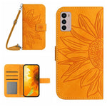 Skin Feel Custodia per cellulare in pelle con motivo a fiori di sole con cordino, For Motorola Moto G42, For Motorola Moto G50