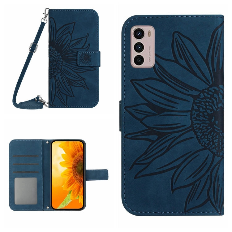 Skin Feel Custodia per cellulare in pelle con motivo a fiori di sole con cordino, For Motorola Moto G42, For Motorola Moto G50