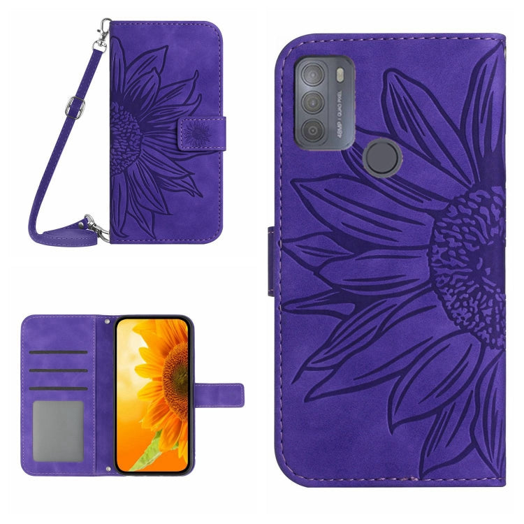 Skin Feel Custodia per cellulare in pelle con motivo a fiori di sole con cordino, For Motorola Moto G42, For Motorola Moto G50