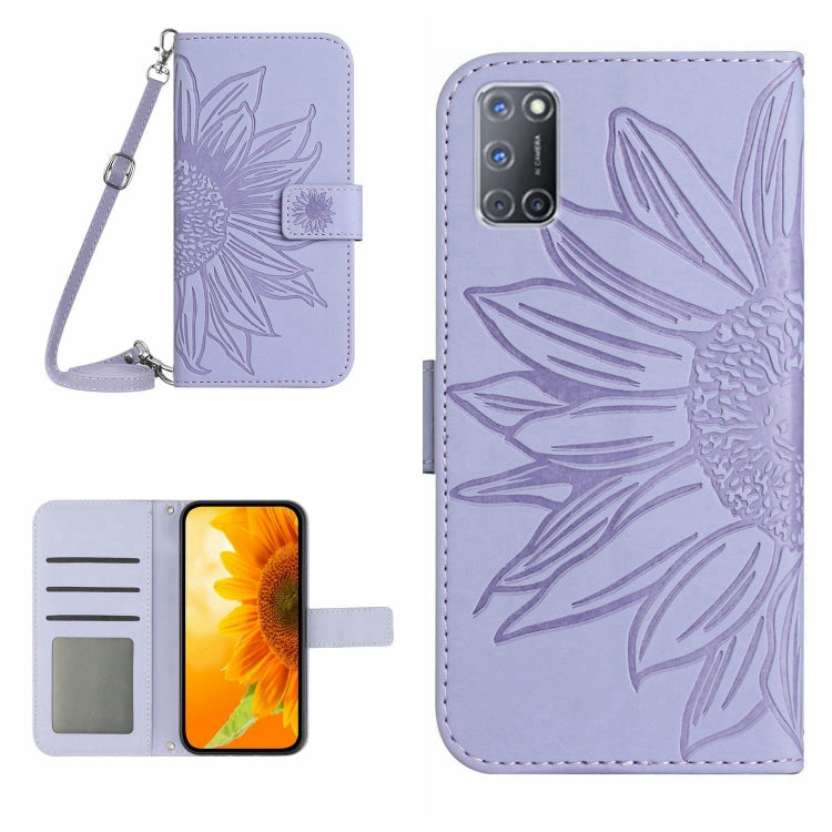 Skin Feel Custodia per cellulare in pelle con motivo a fiori di sole con cordino, For OPPO A52/A72/A92, For OPPO A53 4G/A32/A33 2020/A53S