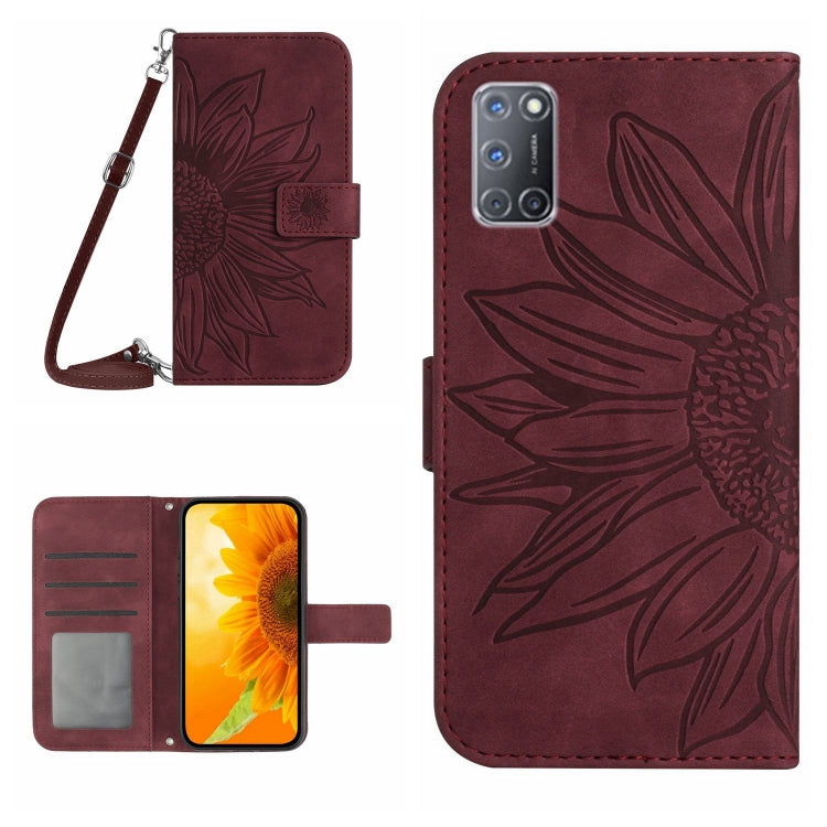Skin Feel Custodia per cellulare in pelle con motivo a fiori di sole con cordino, For OPPO A52/A72/A92, For OPPO A53 4G/A32/A33 2020/A53S