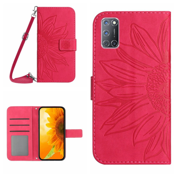 Skin Feel Custodia per cellulare in pelle con motivo a fiori di sole con cordino, For OPPO A52/A72/A92, For OPPO A53 4G/A32/A33 2020/A53S