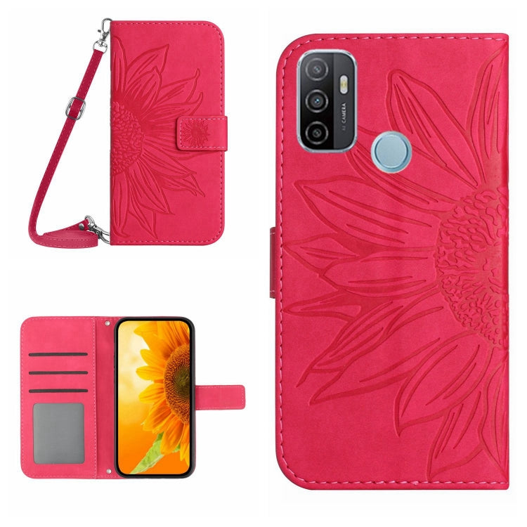 Skin Feel Custodia per cellulare in pelle con motivo a fiori di sole con cordino, For OPPO A52/A72/A92, For OPPO A53 4G/A32/A33 2020/A53S