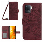 Skin Feel Custodia per cellulare in pelle con motivo a fiori di sole con cordino, For OPPO A54 4G/A16 4G, For OPPO A54 5G/A74 5G/A93 5G/A93S 5G