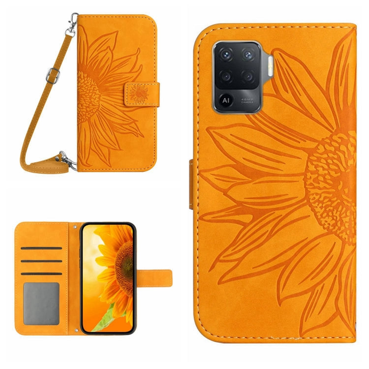 Skin Feel Custodia per cellulare in pelle con motivo a fiori di sole con cordino, For OPPO A54 4G/A16 4G, For OPPO A54 5G/A74 5G/A93 5G/A93S 5G