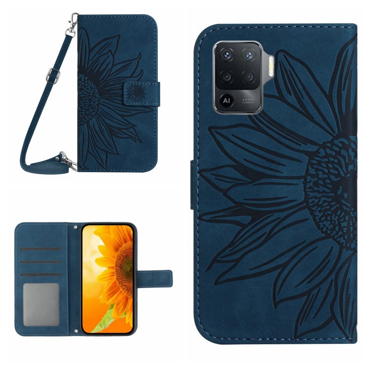 Skin Feel Custodia per cellulare in pelle con motivo a fiori di sole con cordino, For OPPO A54 4G/A16 4G, For OPPO A54 5G/A74 5G/A93 5G/A93S 5G