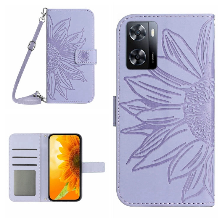 Skin Feel Custodia per cellulare in pelle con motivo a fiori di sole con cordino, For OPPO A55S Japan Edition, For OPPO A57 4G/A57 5G/A77 4G/A77 5G