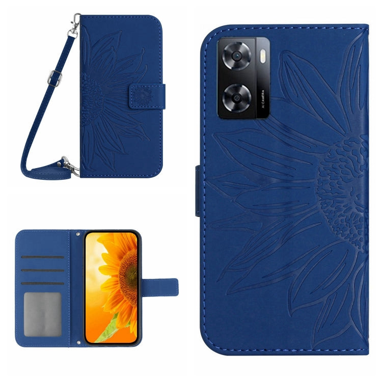 Skin Feel Custodia per cellulare in pelle con motivo a fiori di sole con cordino, For OPPO A55S Japan Edition, For OPPO A57 4G/A57 5G/A77 4G/A77 5G