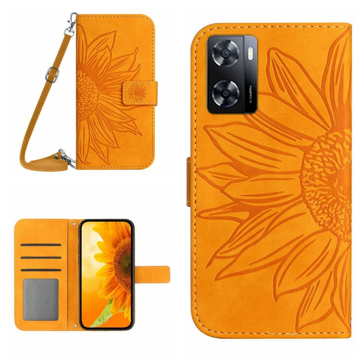 Skin Feel Custodia per cellulare in pelle con motivo a fiori di sole con cordino, For OPPO A55S Japan Edition, For OPPO A57 4G/A57 5G/A77 4G/A77 5G