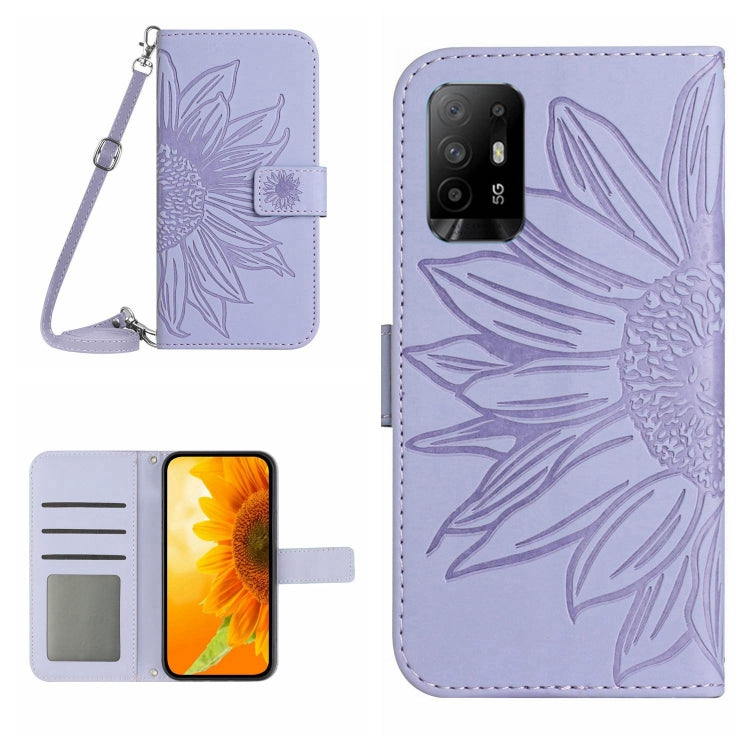Skin Feel Custodia per cellulare in pelle con motivo a fiori di sole con cordino, For OPPO Reno5 Z/A94 5G/A95 5G, For OPPO Reno6 5G