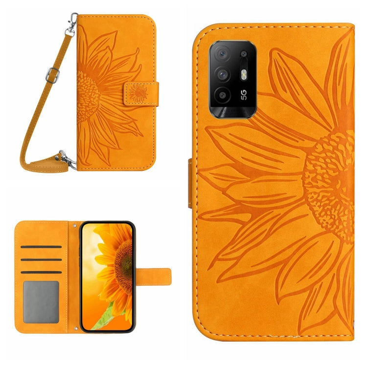 Skin Feel Custodia per cellulare in pelle con motivo a fiori di sole con cordino, For OPPO Reno5 Z/A94 5G/A95 5G, For OPPO Reno6 5G