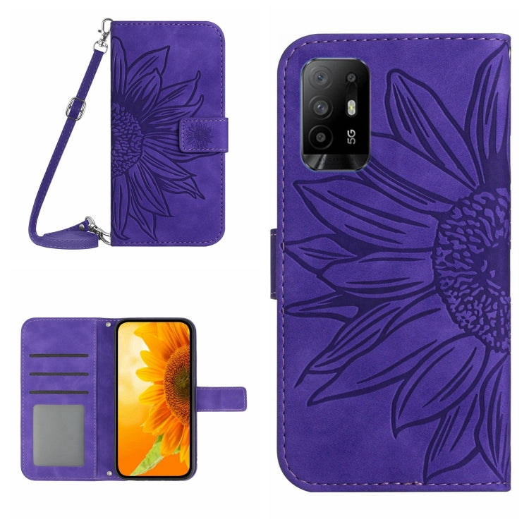 Skin Feel Custodia per cellulare in pelle con motivo a fiori di sole con cordino, For OPPO Reno5 Z/A94 5G/A95 5G, For OPPO Reno6 5G