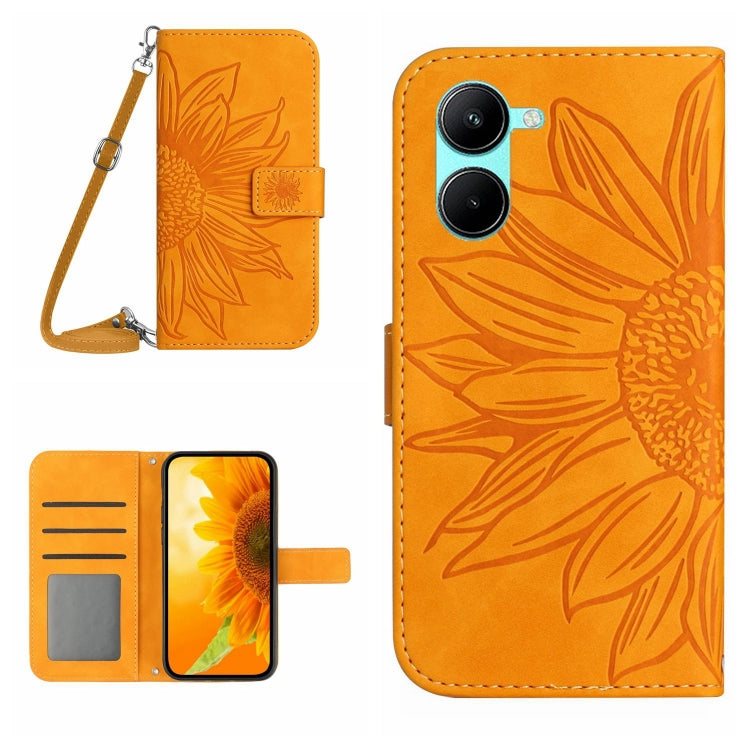 Skin Feel Custodia per cellulare in pelle con motivo a fiori di sole con cordino, For Realme 10 4G, For Realme 10 5G