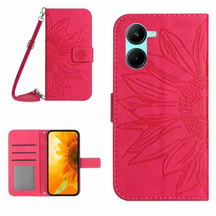 Skin Feel Custodia per cellulare in pelle con motivo a fiori di sole con cordino, For Realme 10 4G, For Realme 10 5G