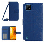 Skin Feel Custodia per cellulare in pelle con motivo a fiori di sole con cordino, For Realme C11, For Realme C12/C15/C25
