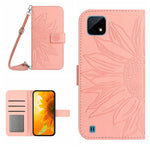 Skin Feel Custodia per cellulare in pelle con motivo a fiori di sole con cordino, For Realme C11, For Realme C12/C15/C25