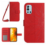 Skin Feel Custodia per cellulare in pelle con motivo a fiori di sole con cordino, For OnePlus 9 Pro, For OnePlus 9R