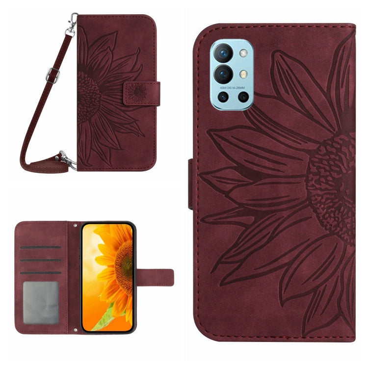 Skin Feel Custodia per cellulare in pelle con motivo a fiori di sole con cordino, For OnePlus 9 Pro, For OnePlus 9R