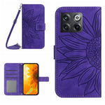 Skin Feel Custodia per cellulare in pelle con motivo a fiori di sole con cordino, For OnePlus 10T, For OnePlus Nord 2
